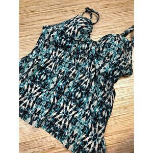 V-5 Island Escape draped front Tankini top AQUA / BLACK sz 6 nwot